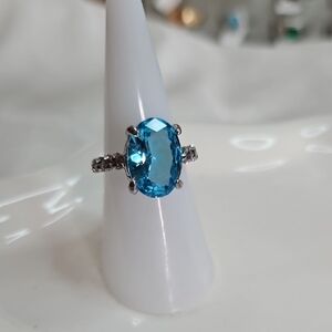 Women's Blue Crystal Silver Rhinestone Fashion Cocktail Ring Silver Plated New
